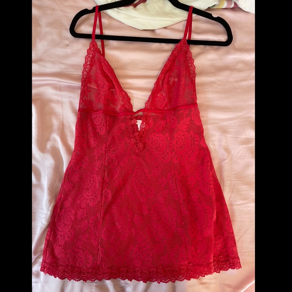 Victoria’s Secret Red Lingerie Lace Slip Cami, Medium